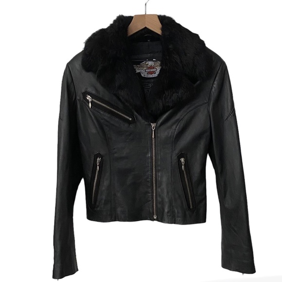 HarleyDavidson Jackets & Coats Harley Davidson Leather Biker Jacket Fur Collar Black Medium